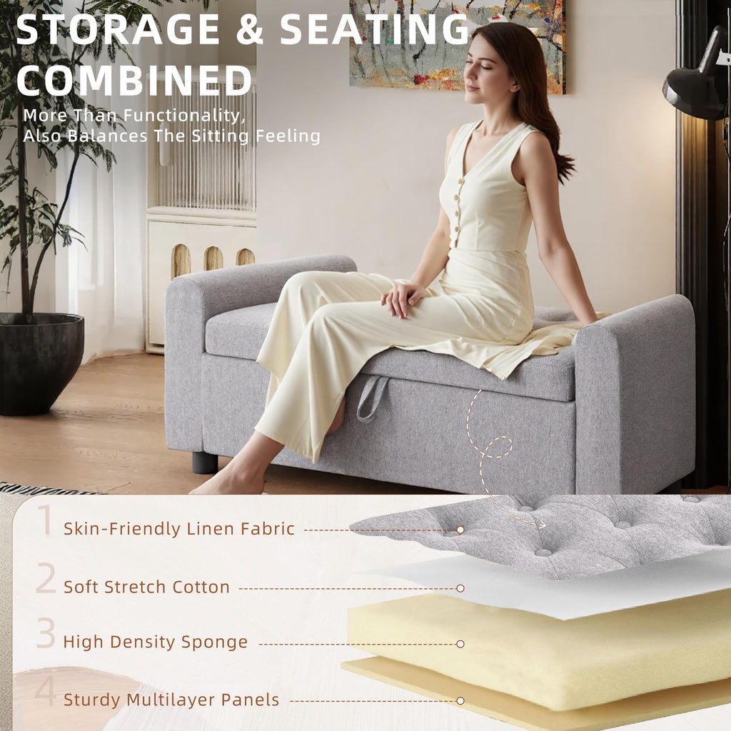 48" Ottoman with Storage, Tufted Storage Ottoman Bench, Convenient Living Room Fabrics Bench Seat, Entryway Shoe