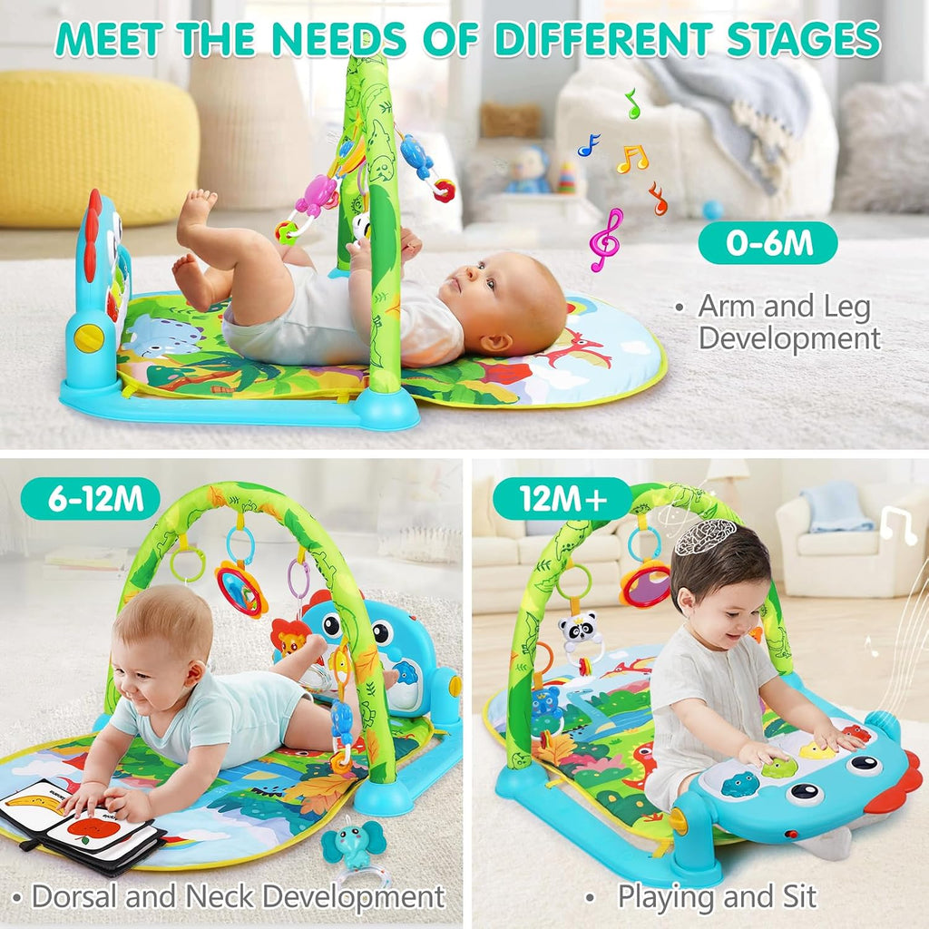 Baby Play Mat Tummy Time Mat Boy High-Contrast Cloth, Green Dinosaur