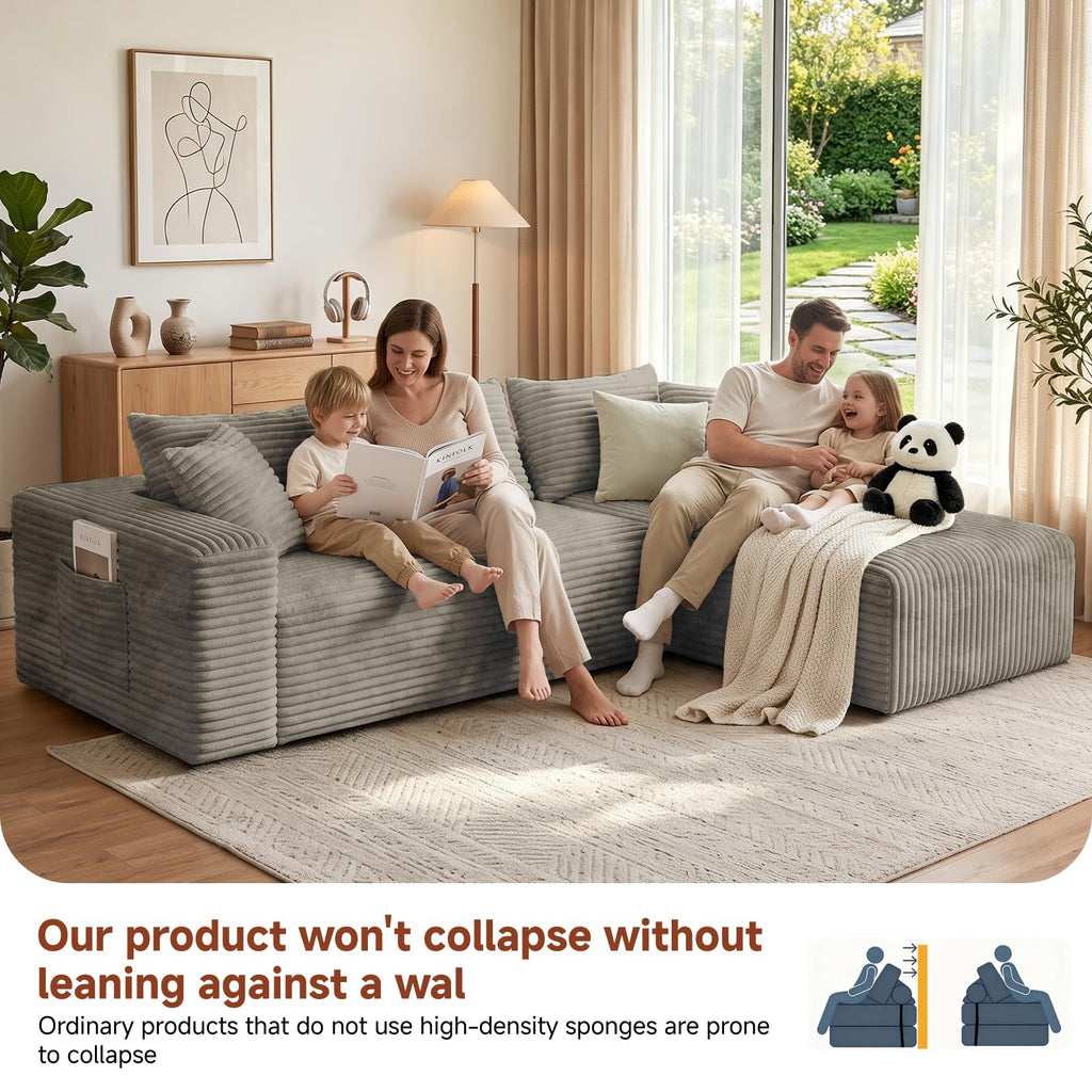 Couch ≈105inch, L-Shaped Sofa, Boneless Couch, with Chaise (Khaki)
