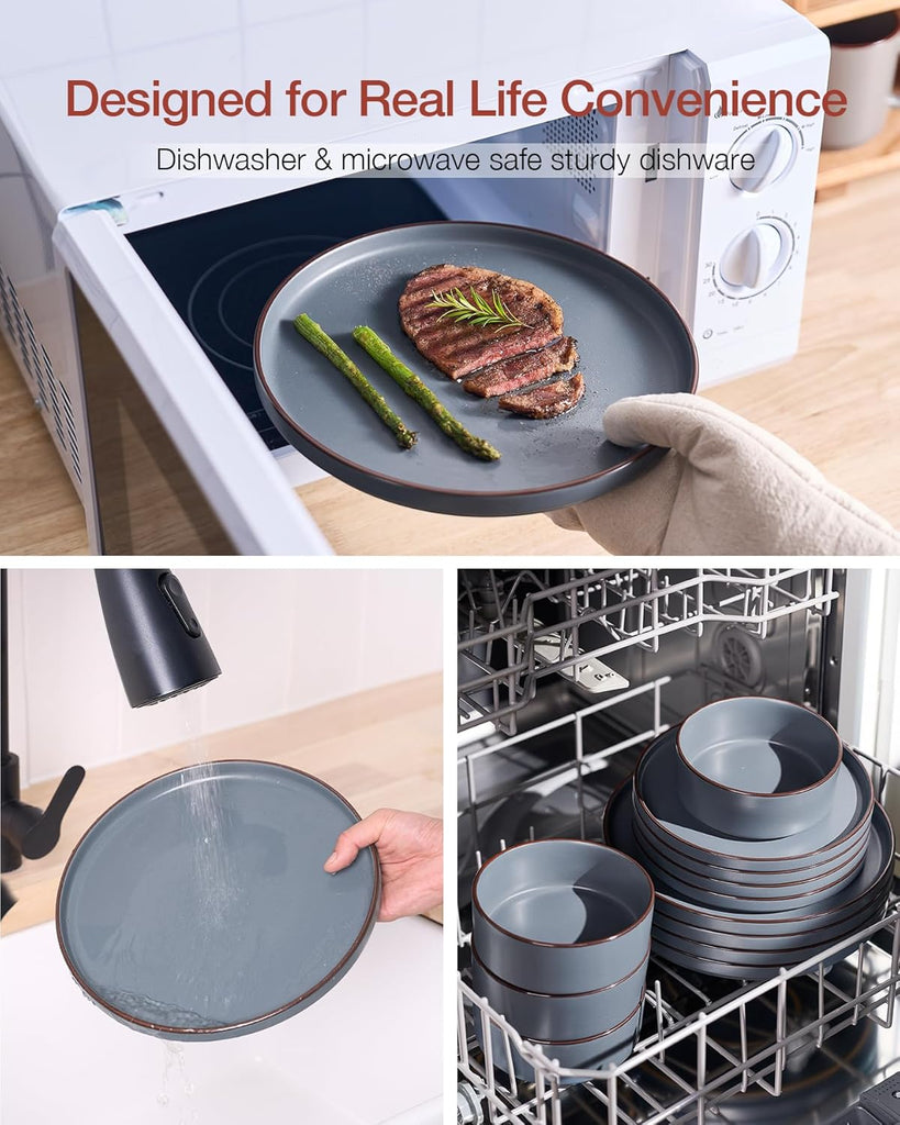 Nebula Ridge Stoneware Dinnerware Sets, Plates and Bowls Sets for 4, 12 Pieces Dishes Set