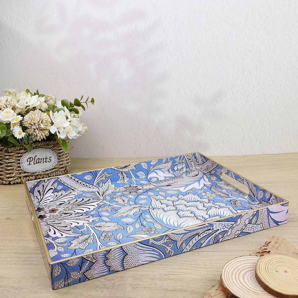Rectangle Serving Tray with Handles, Coffee Table Tray for Ottoman, Living Room, Outdoor Tray for Patio Entertaining