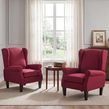 Wingback Accent Chair with Nailhead Trim, Mid Century Modern Armchair (Linen Red, Set of 2)