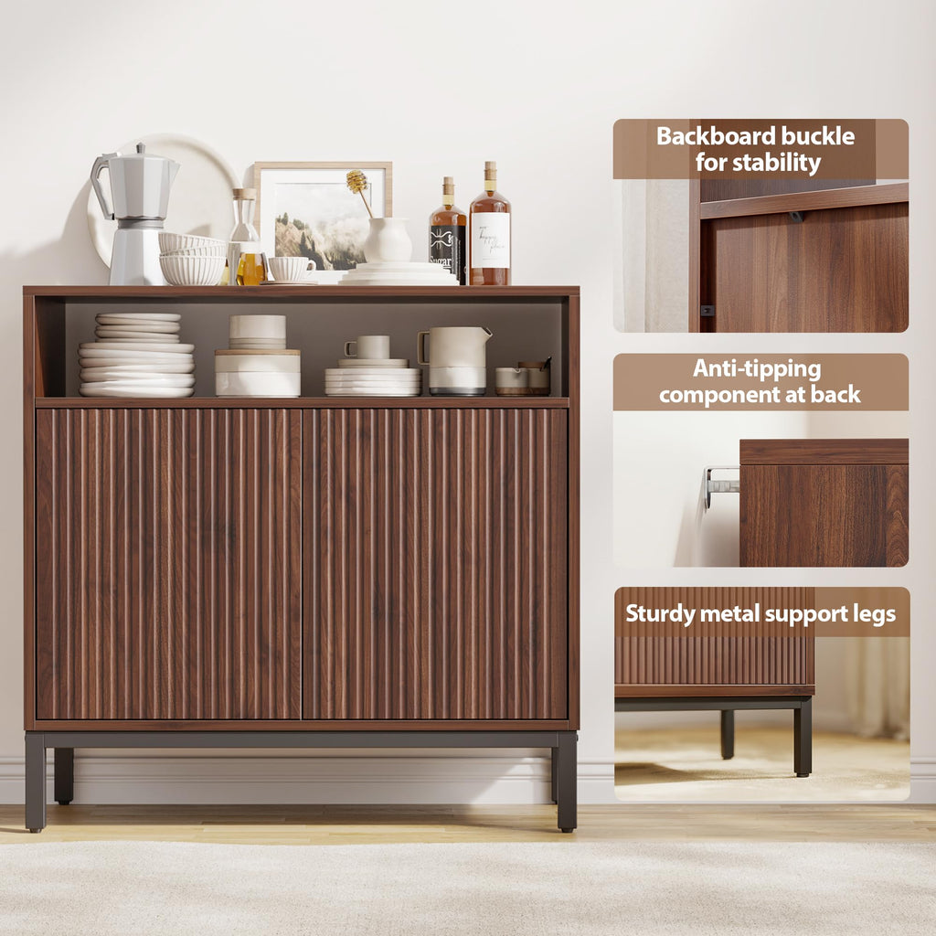 Sideboard Buffet Cabinet Storage, Modern Console Fluted Credenza