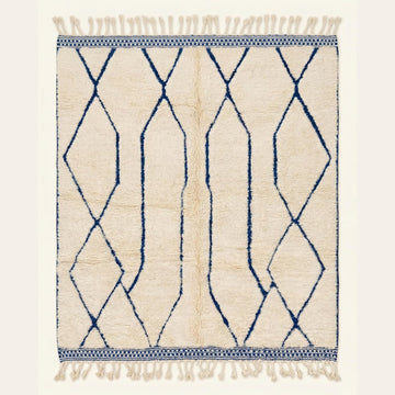 Beni Ourain Moroccan Rug, Cream Blue Diamond Lattice (5x7 ft)