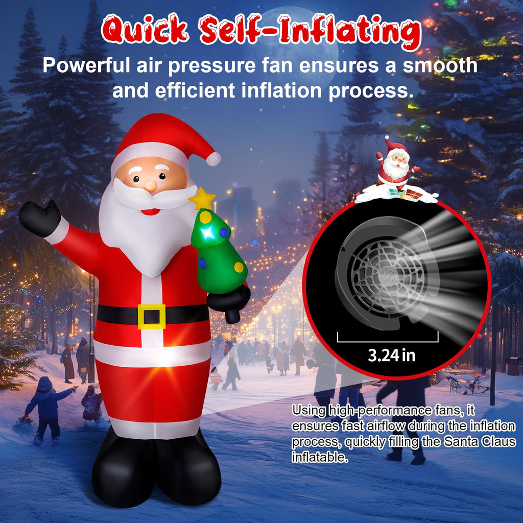 8FT Christmas Inflatable Santa Claus Outdoor Decorations, Inflatable Santa with Xmas Tree Built-in LED Lights, Blow