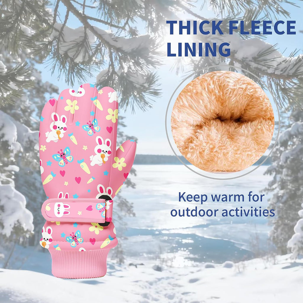 Kids Winter Snow Ski Gloves, Waterproof Cold Weather Insulated Outdoor Snowboard Gloves for Toddler Girls