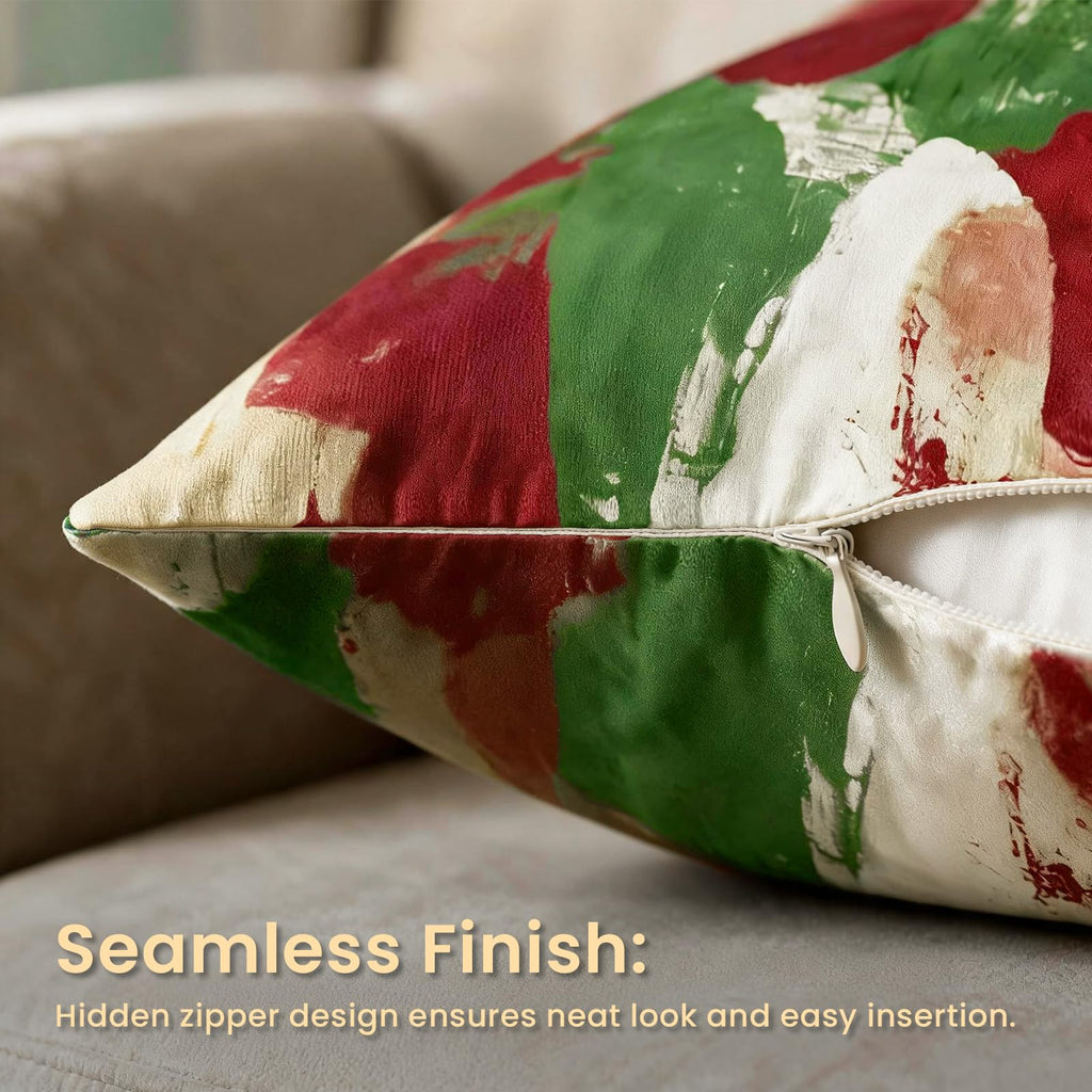 Abstract Christmas Throw Pillow Covers 20x20 Set of 4, Red & Green