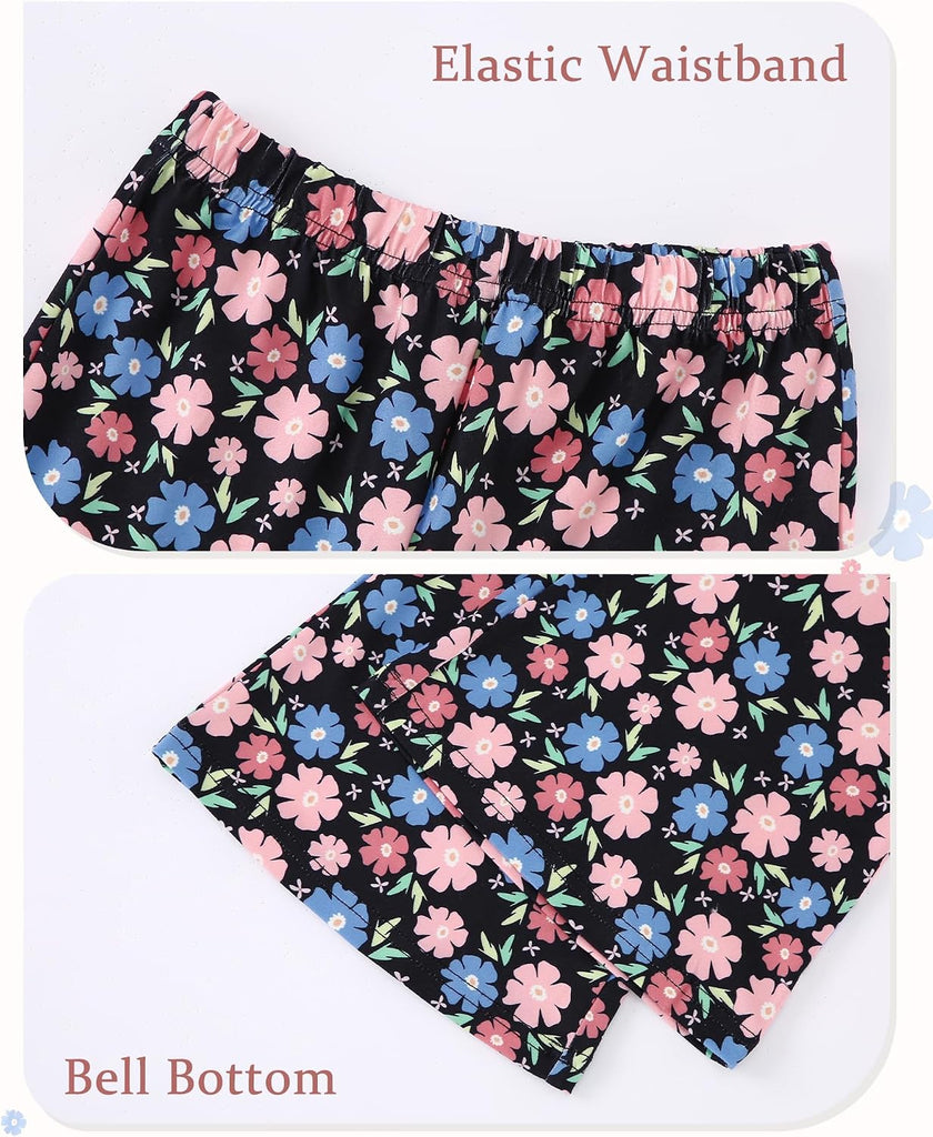 Toddler Girls Clothes Fall Long Sleeve Top Floral Flare Pants 2Pcs