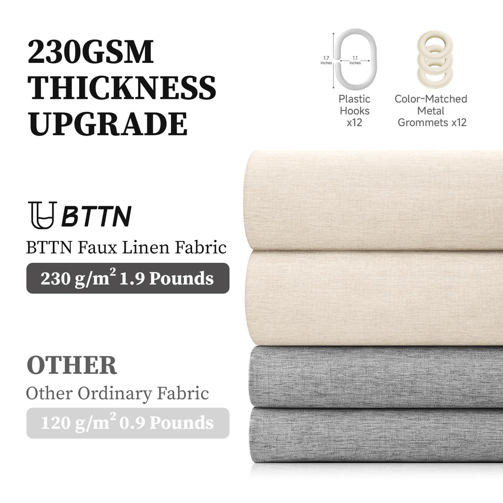 Extra Long Linen Textured Fabric Shower Curtain, 72x96, Beige/Cream