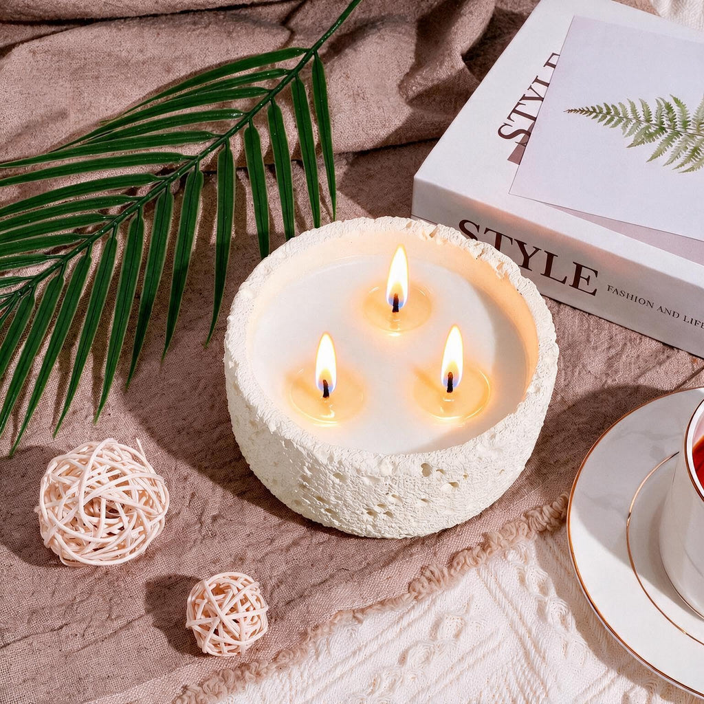 20oz Large Scented Candle - Eucalyptus & Rosemary, 3 Wick Non Toxic Soy Candles for Women, Matte Ivory White Ceramic