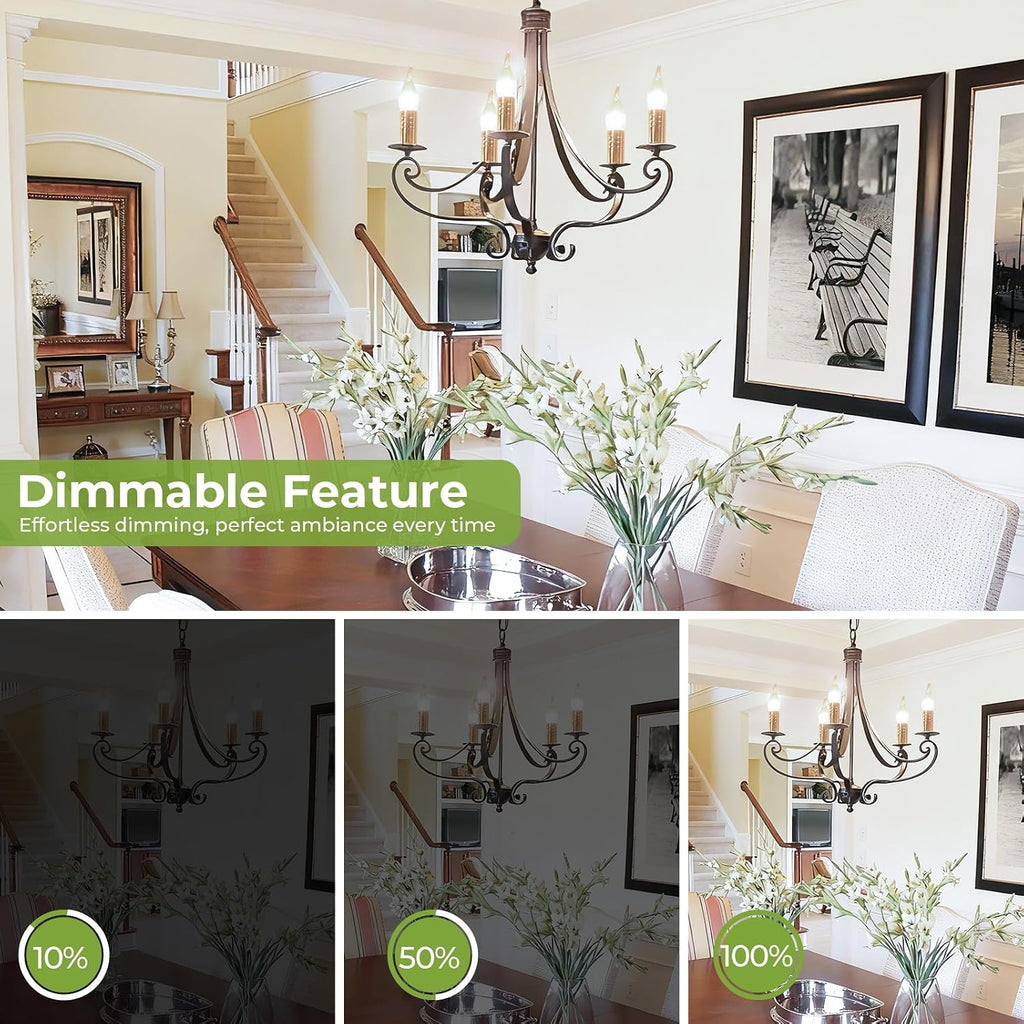 E12 Candelabra Bulb 40 Watt Equivalent, Dimmable LED Chandelier Light Bulbs 5000K Daylight White, CA10 Candle Shape