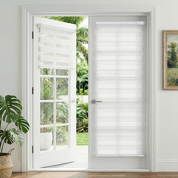 No Drill Zebra Blinds for French Door, 32 5/8" W x 72" L, White | Cordless Blinds for Door with 32" Covering Width