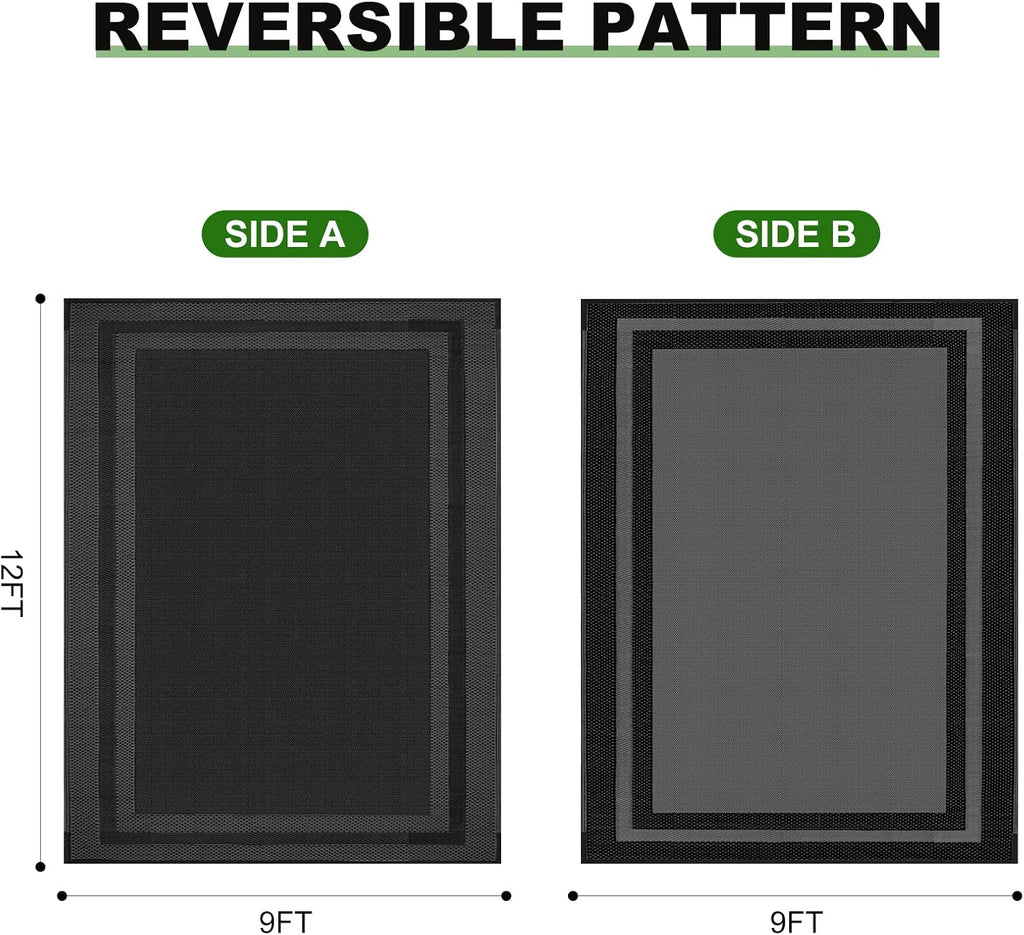 Outdoor Rugs Waterproof s Clearance,Large Plastic Straw Mats for Backyard,Porch,Deck,Balcony,Black&Deep Grey