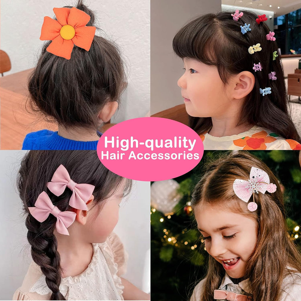 Hair Accessories Set for Girls: Jewelry Box, Hair Clips, Barrettes, Ties, Bows - Teen Girl Gift for Ages 4-12 (Pink)