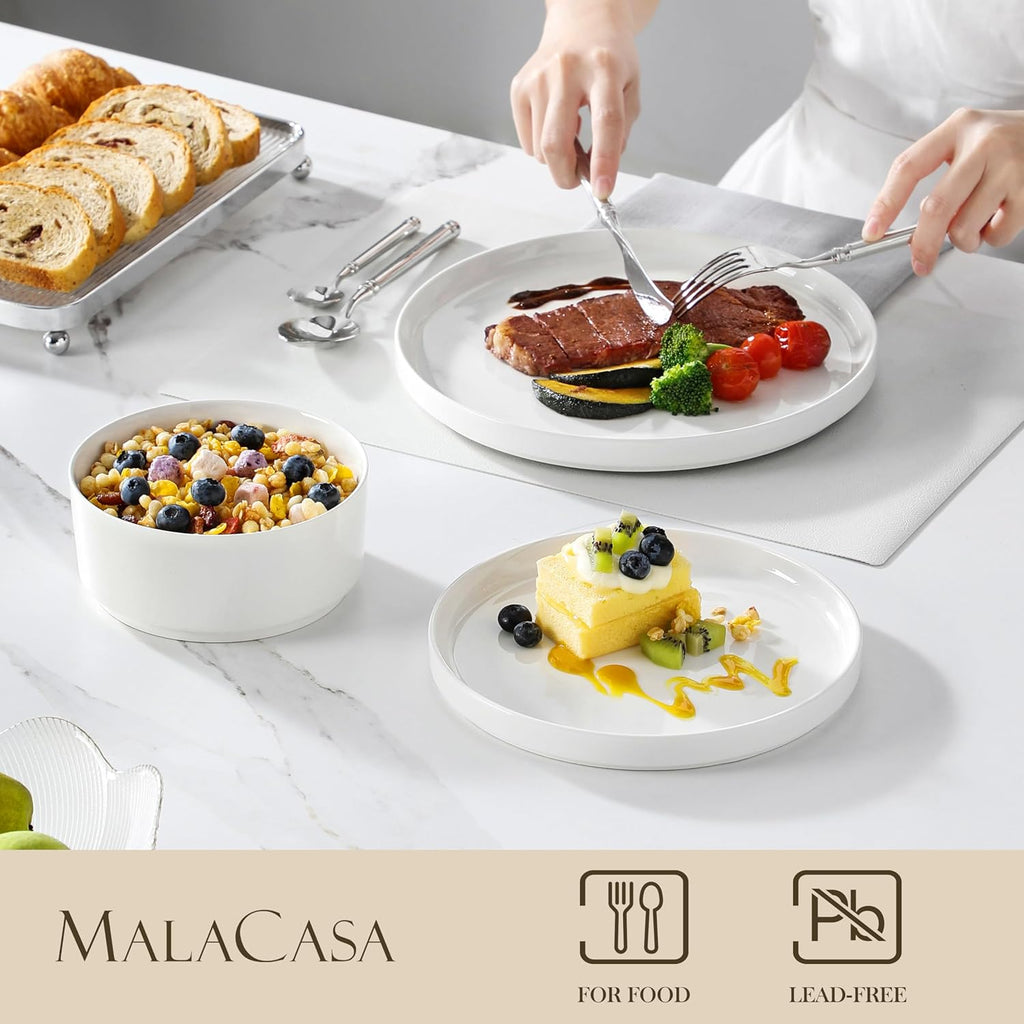 24 Pieces Porcelain Dinnerware Set, Modern White Dish Set for 8, Premium Serving Plates and Bowls Sets