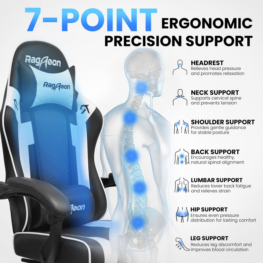 Video Gaming Chair for Adults with Footrest, Ergonomic PC Chair, Arctic White