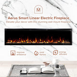 Modern Ember Aerus 72 Inch Smart Linear Electric Fireplace | Recessed in-Wall or Wall-Mount | LED Multiple Flame