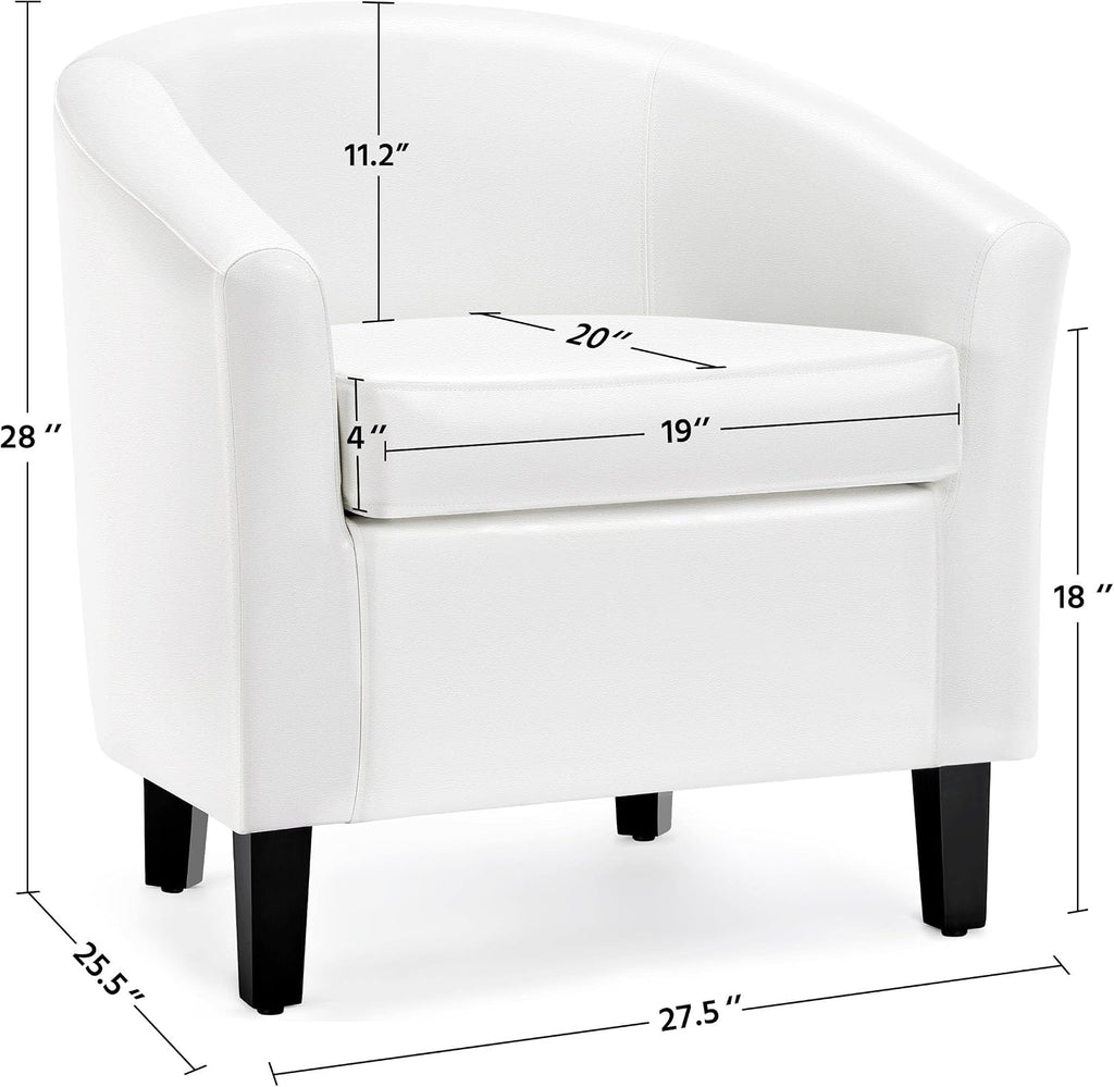 Accent Chairs, Faux Leather Barrel Armchairs White - Set of 2