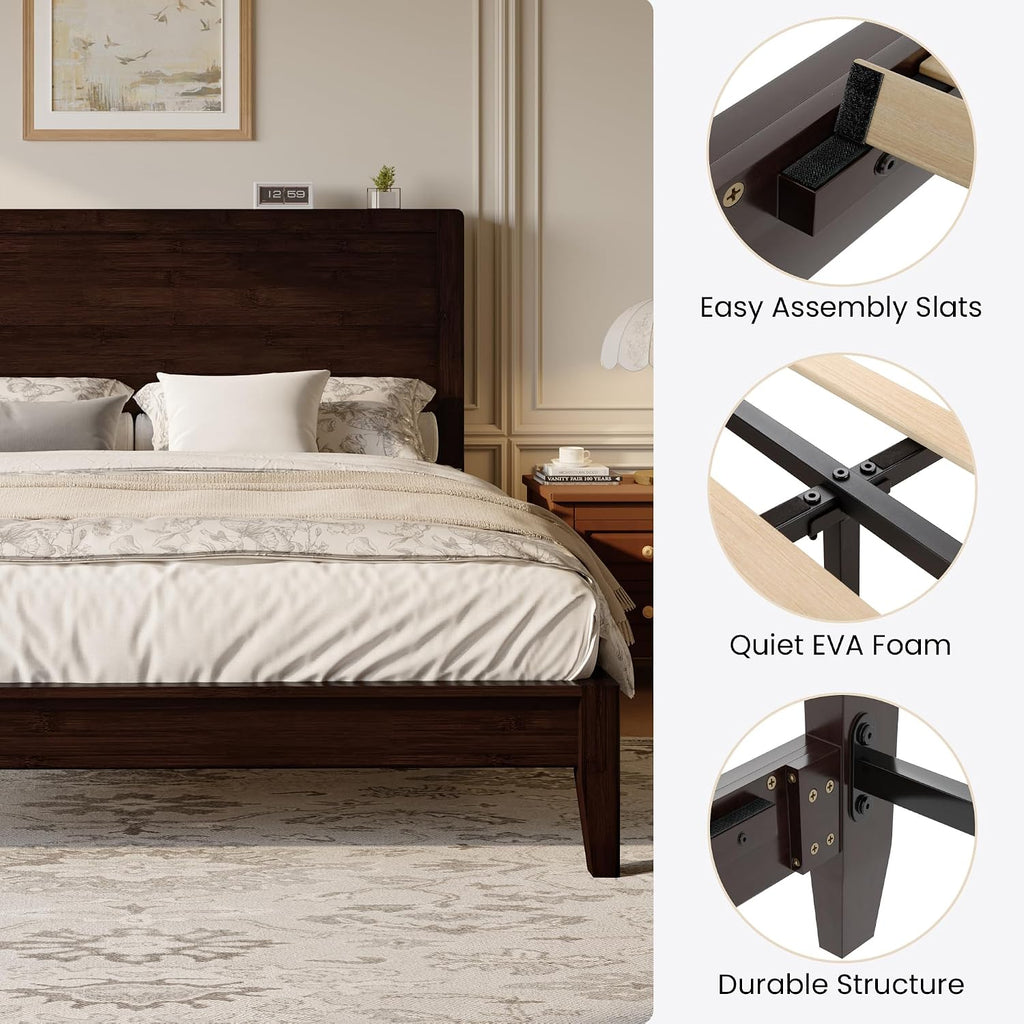 Queen Size Bamboo Bed Frame, Japanese Joinery, Midnight Black