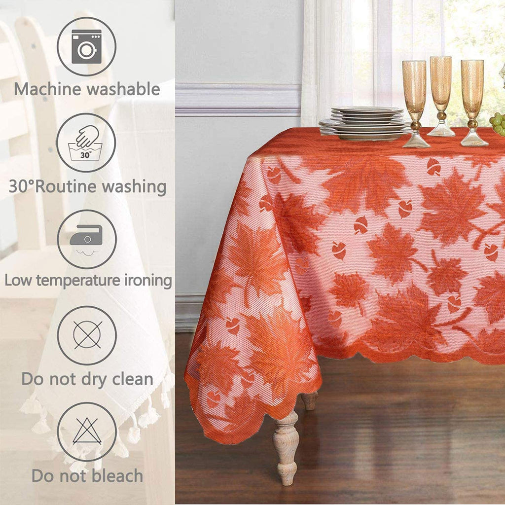 Thanksgiving Tablecloth 60 × 84 Inch for 6-8 Seats Maples Leaves Lace