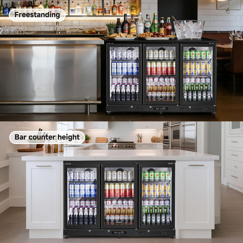 Commercial Bar Cooler With 3 Glass Doors,11.4 Cu.Ft Under Counter Beverage Refrigerator