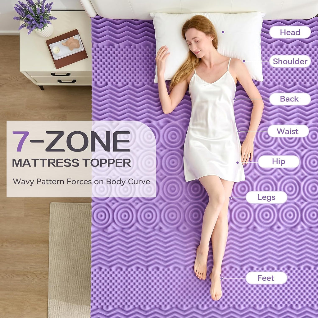 1.5 Inch 7-Zone Memory Foam Mattress Topper Queen Size, Soft Mattress Pad for Back Pain Relief, Egg Crate Bed Topper