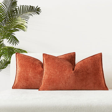 16x24 Chenille Lumbar Throw Pillow Covers Set of 2, Burnt Orange