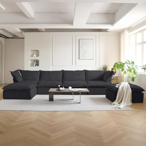U Shape Sectional Couches for Living Room, 6-Seat Modern Comfy Couch, Convertible Sectional Sofa, Sectional Sofas with Chaise Ottomans for Living Room Bedroom Office Apartment (Black) A124-B0CNRQF7V5