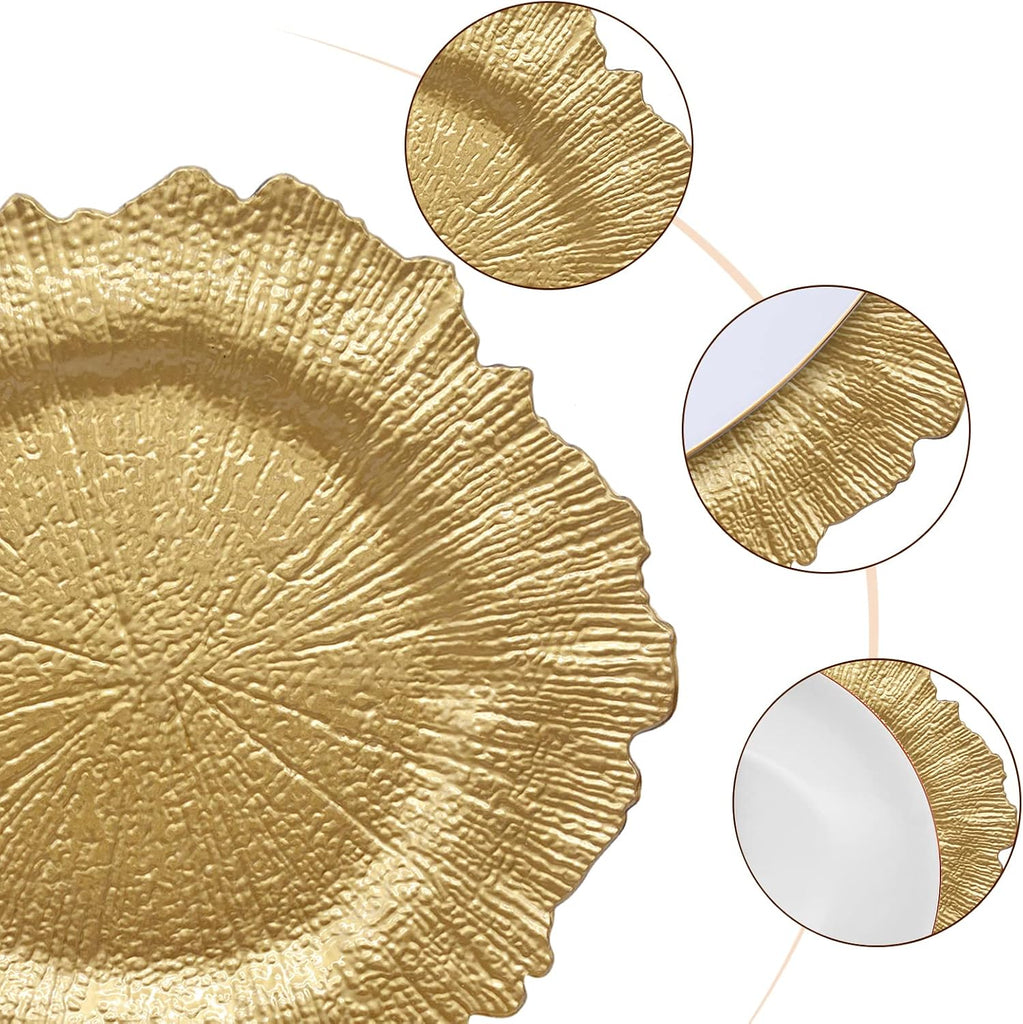 Gold Reef Charger Plates,10 Pack 13" Gold chargers for Dinner Plates - Set of 10