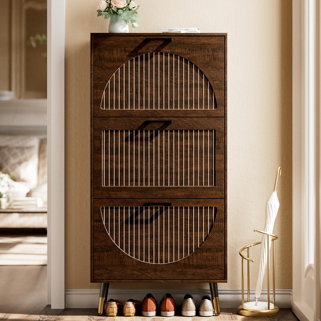 Farmhouse Shoe Cabinet Storage, Slim Hidden Shoe Rack Cabinet