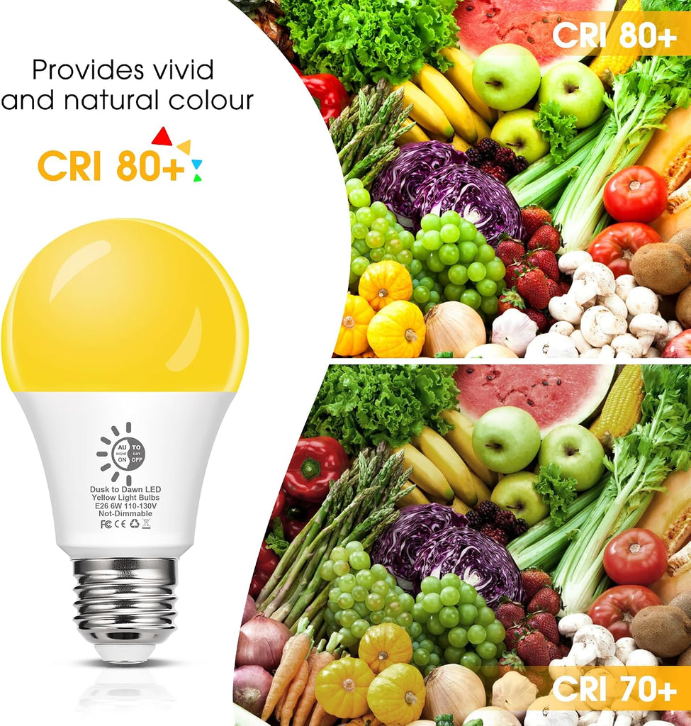 Dusk to Dawn Bug Light Bulbs Outdoor, 6W LED Yellow Bulb for Porch