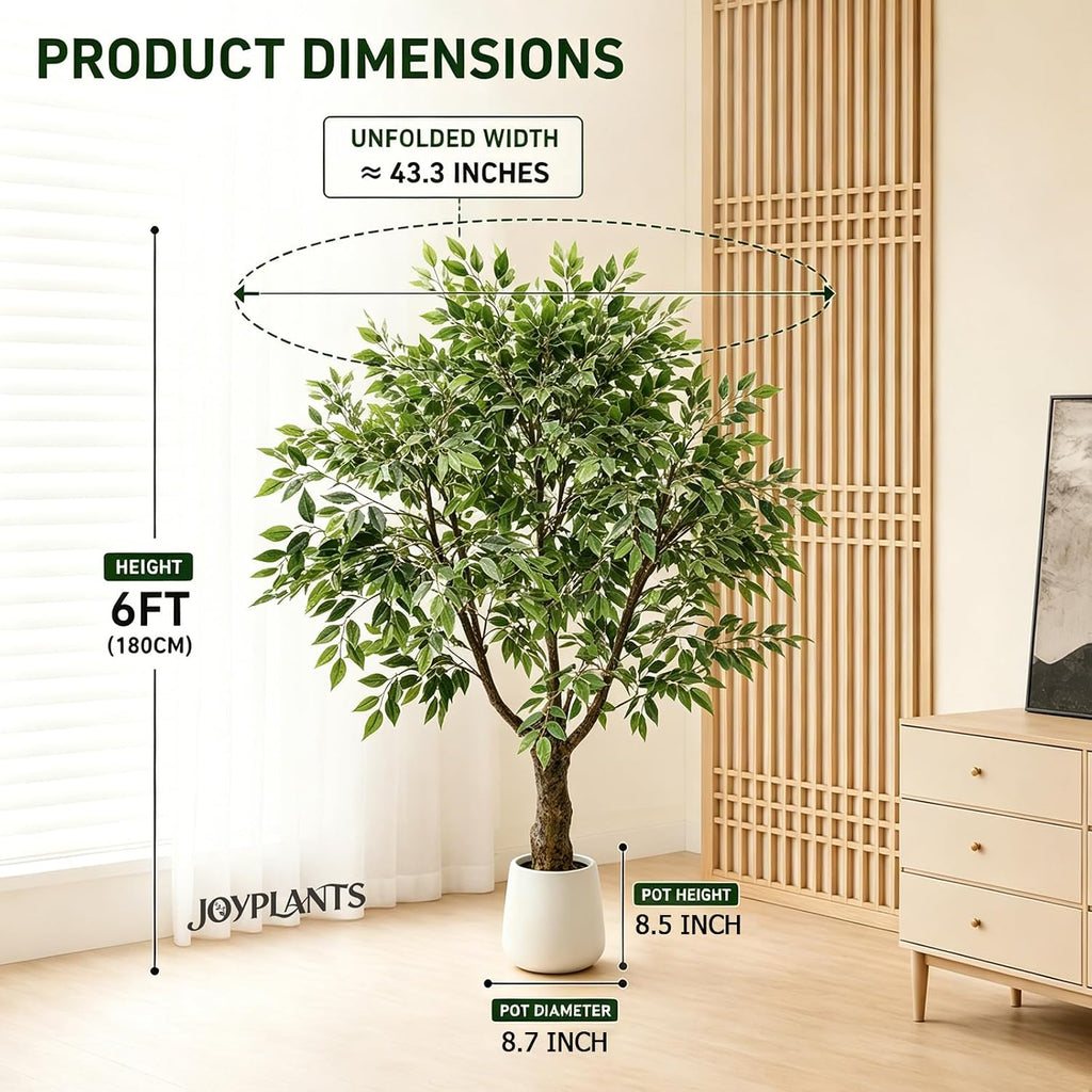 Ficus Tree Artificial 6FT Fake House Plants with White Pot