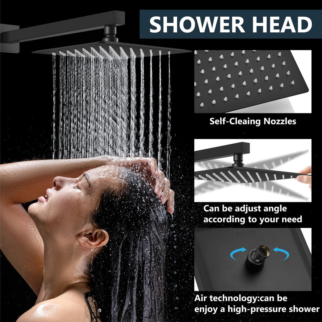Shower Faucet Set with Handheld Matte Black 8 Inch Head