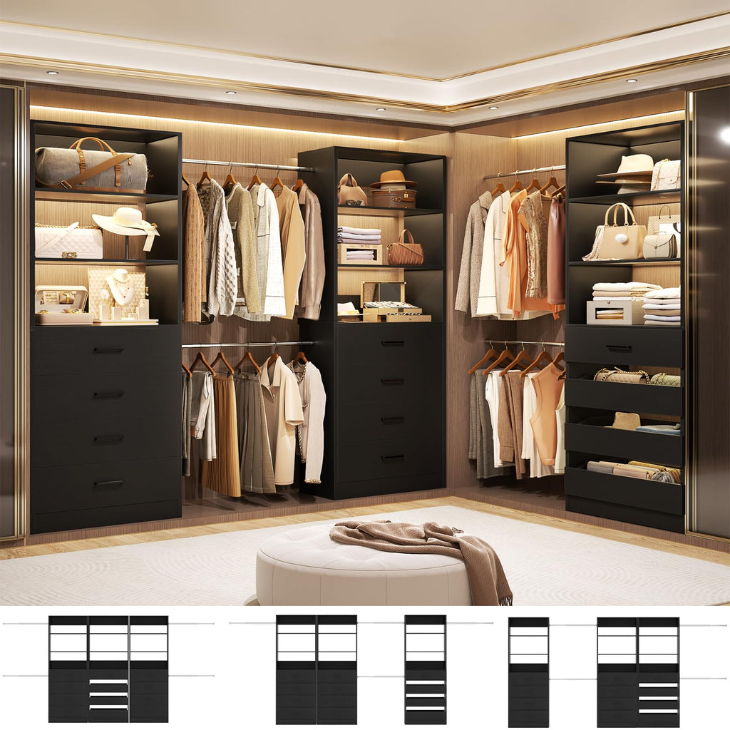 Closet System with 12 Drawers, 8.5-11.5Ft Wood Closet Organizer