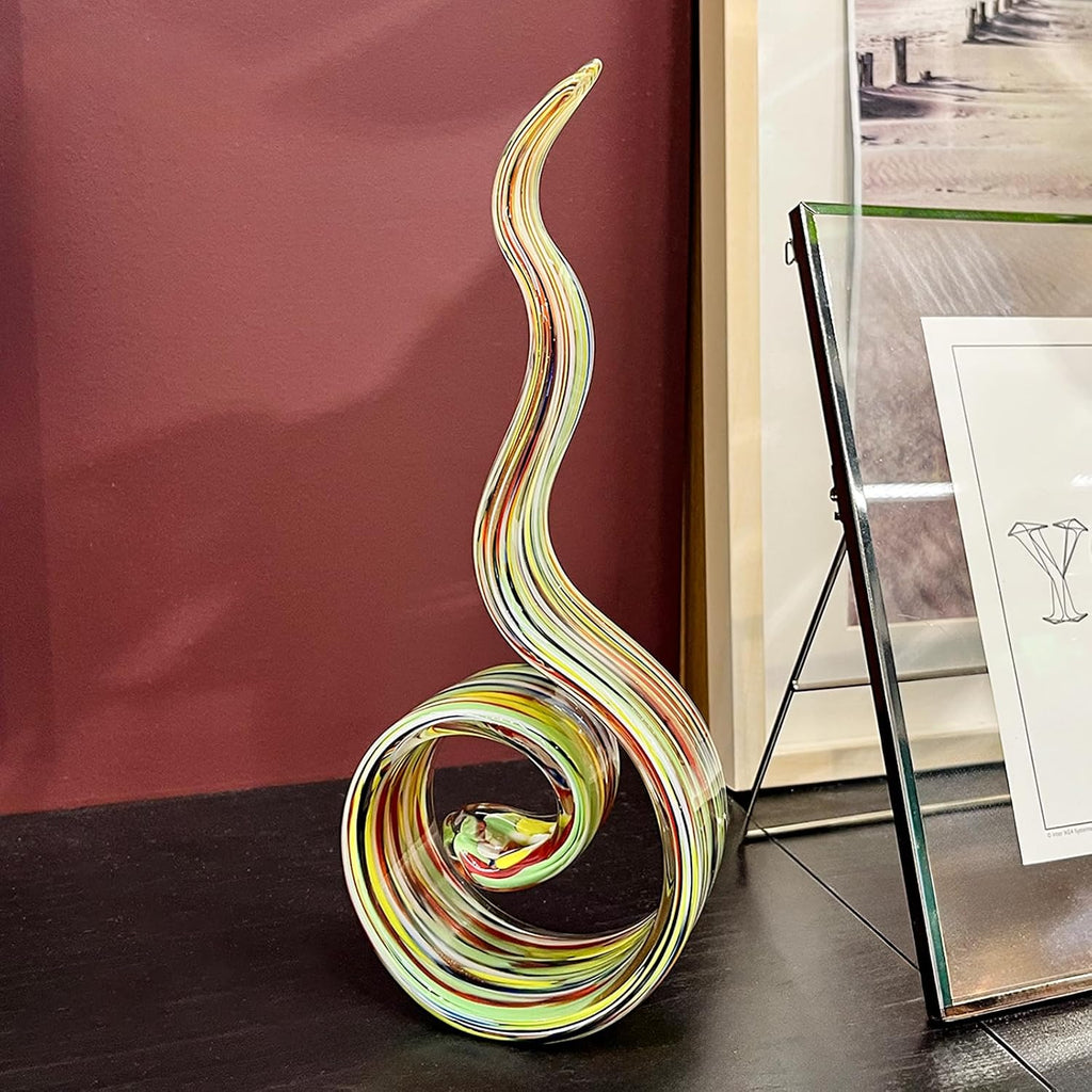 11.4" Tall Hand Blown Glass Sculpture, Murano Style Art , Modern Coastal Home Decor Accent for Shelf