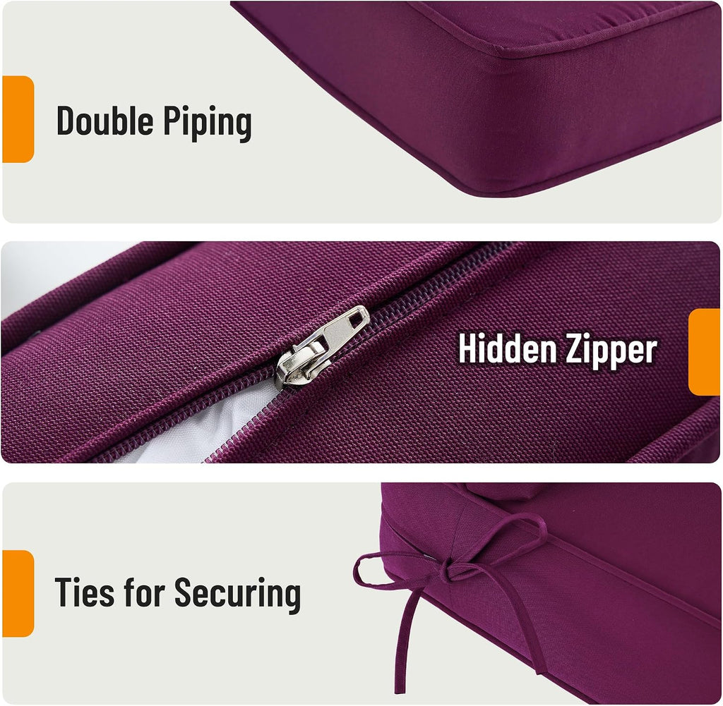 Waterproof Deep Seat Outdoor Patio Cushion Replacement Set,Plum | Includes thick seat cushion & matching back