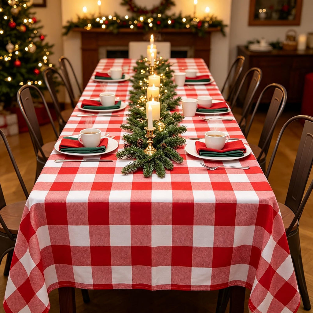 Red and White Checkered Tablecloth 60x120 Cotton Rectangle