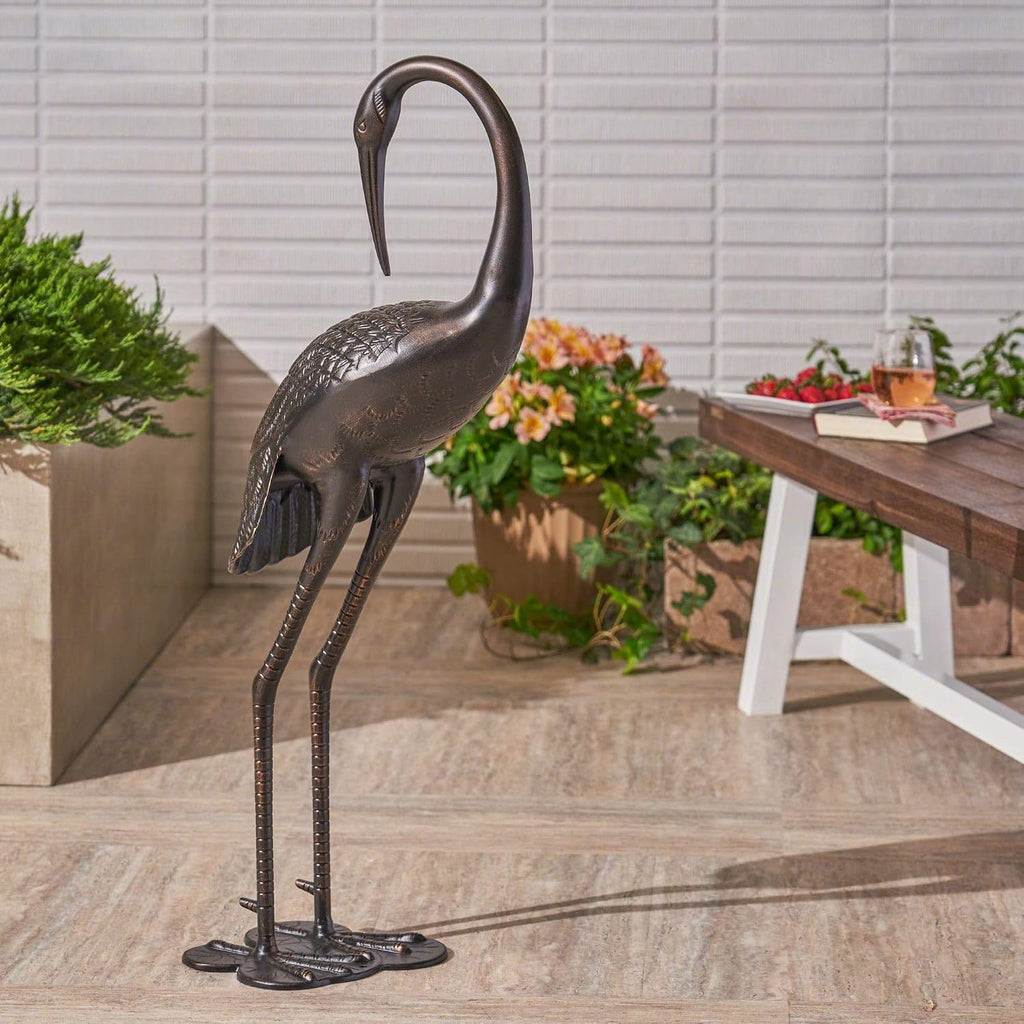 Rust-Proof Aluminum Crane Garden Statues (Set of 2) - Dark Bronze Outdoor Bird Decor, Handcrafted Metal Art , Yard