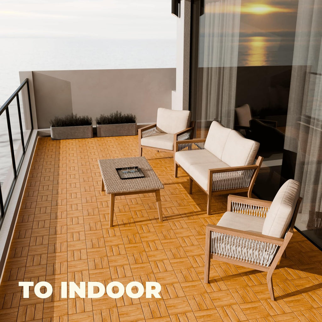 Premium Deck Tiles, 10 PCS 12x12 Outdoor Patio Floor Tiles, Waterproof Wood Flooring Tiles, Snap Tiles for Patio