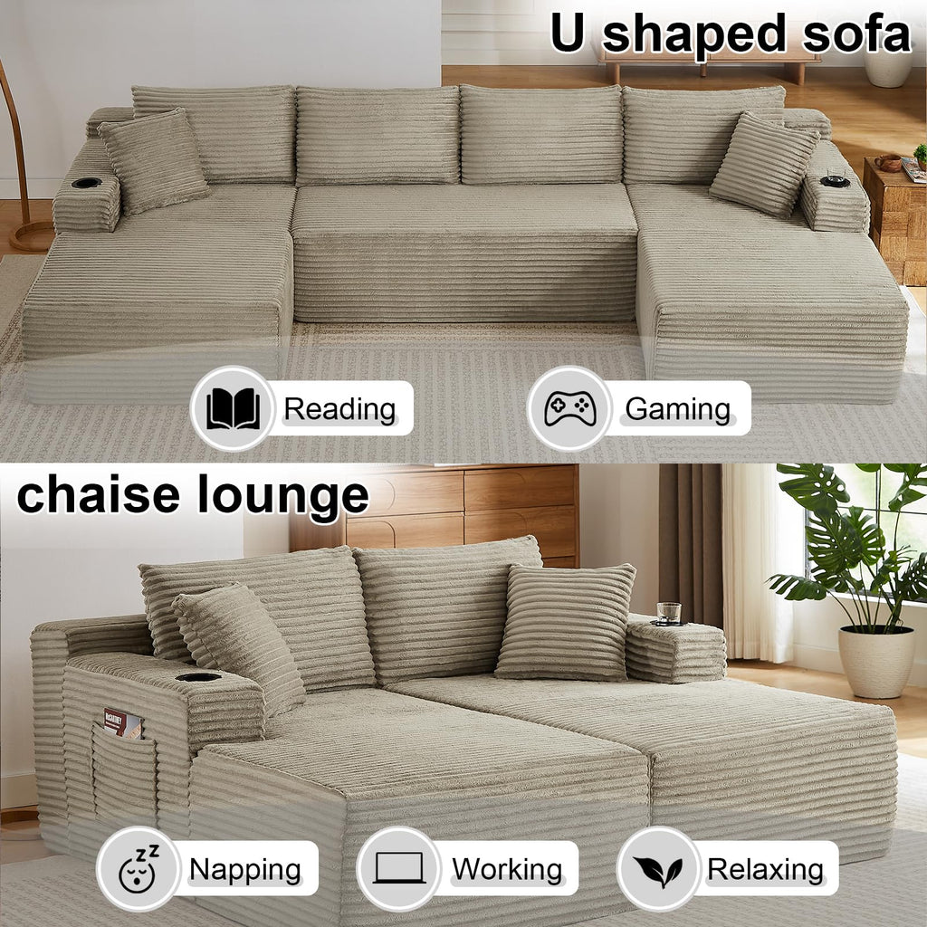 134 Inch Modular Sectional Sofa, Cloud Boneless Couch