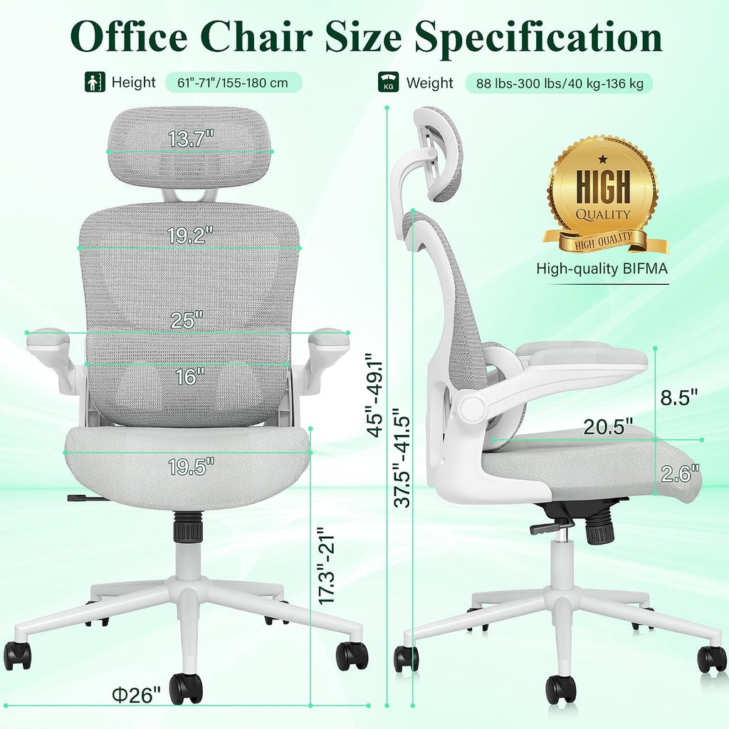 Ergonomic Office Chair, Comfy Mesh Desk Chair, High Back Computer Gaming Chairs with Adjustable Lumbar Support