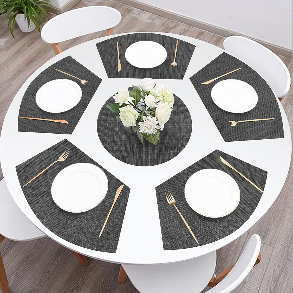 Small Round Table Placemats Woven Vinyl Wedge Placemats with Centerpiece Round Table Mats Heat Resistant - Set of 5
