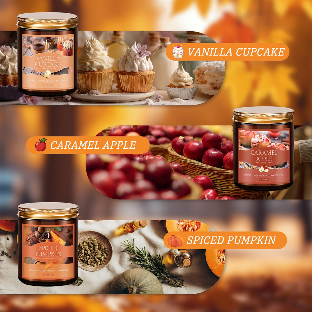 Fall Candles Set, 6 Pack Candles Scented Natural Soy Wax, Autumn Gifts Set for Women Men, Fall Fragrance of