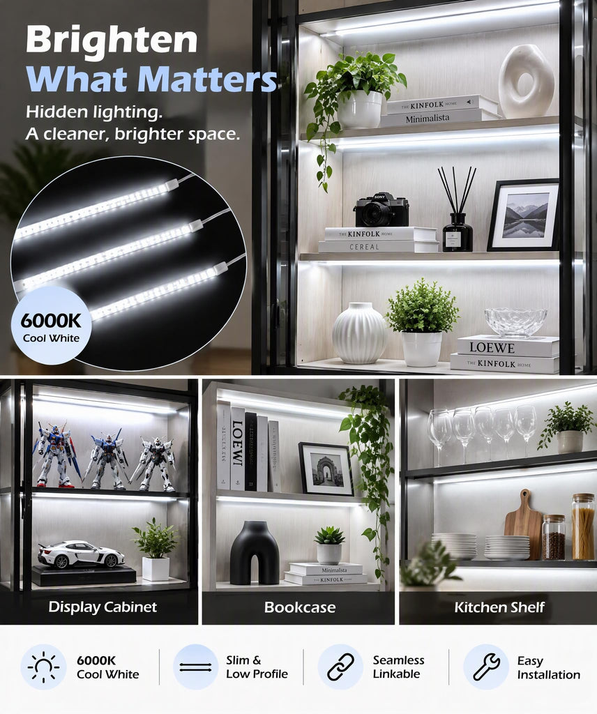 Linkable Under Cabinet Lighting, 12" LED Shelf Light Bars