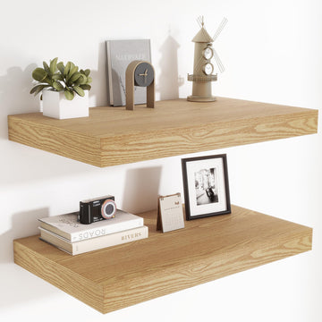 24 x 12 Deep Floating Shelves Wall Mounted Set of 2 Oak