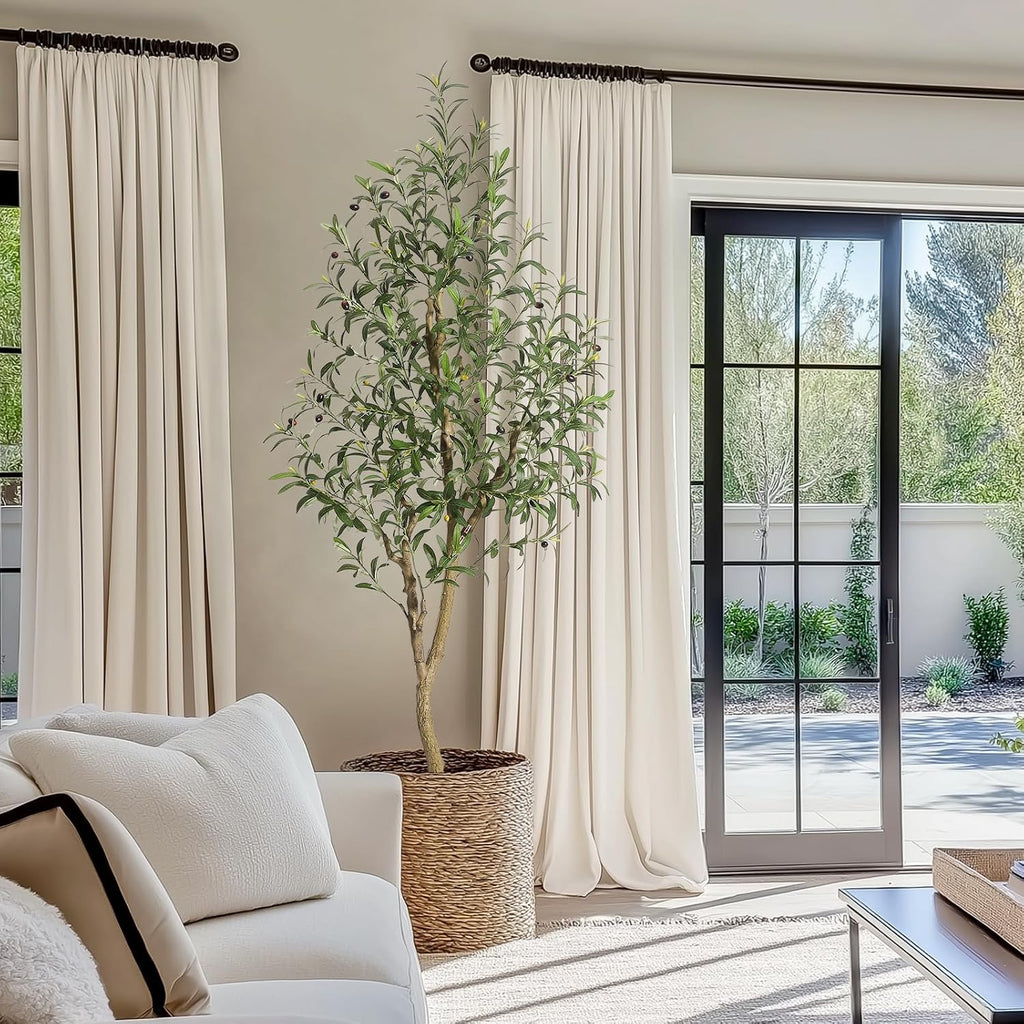 Olive Trees Artificial Indoor, 6 ft Tall Faux Silk Plant - Fake Potted Tree with White Planter, Artificial Plants