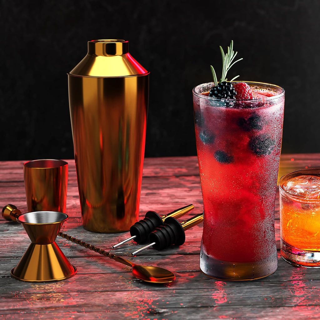 Bar Set Cocktail Shaker Set Bartender Kit, Gold Cocktail Set, Mixology Bartender Kit, Steel Drink Shakers - Set of 6
