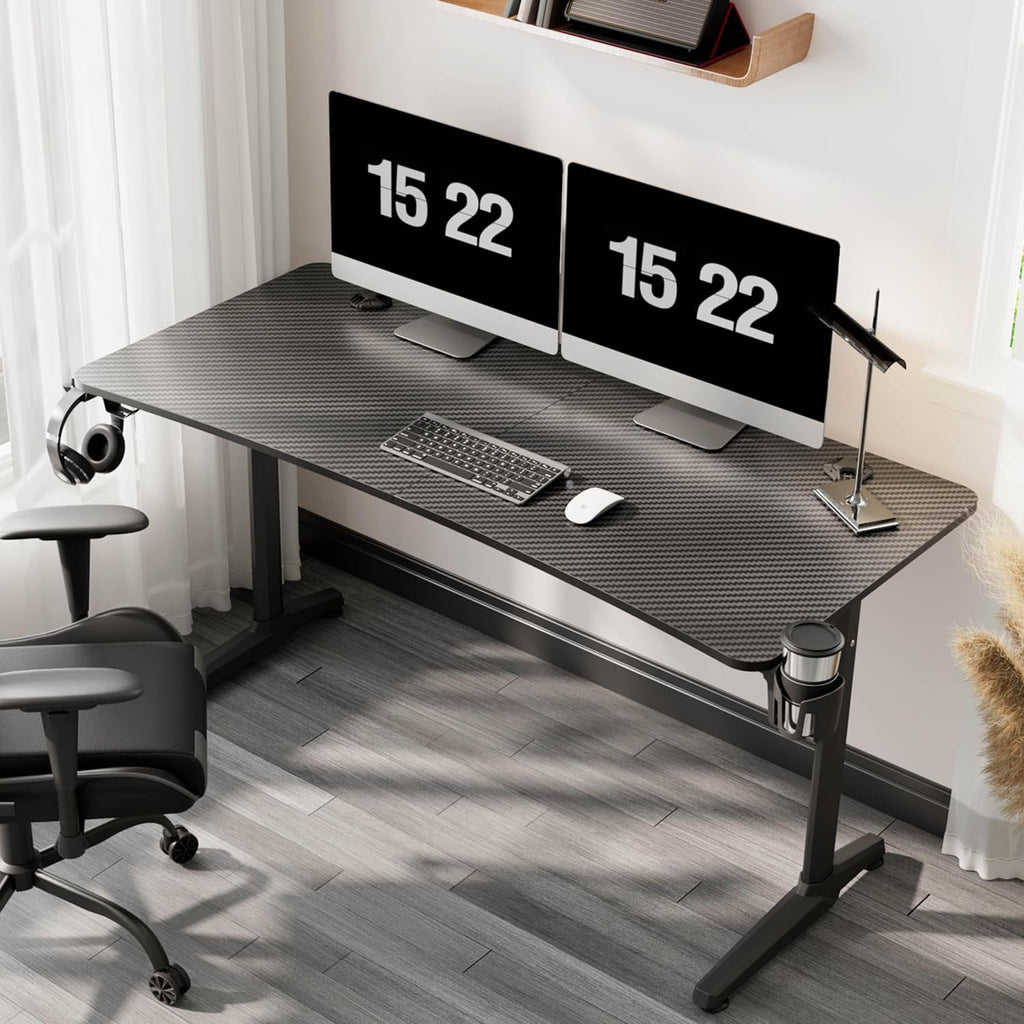 Gaming Desk 60" Home Office Computer Desk, New Polygon Legs Design, Captain Series (60 Inch, Black)