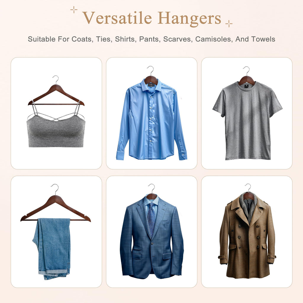 Wooden Hangers 50 Pack, Solid Wood Hanger with Non Slip Pant Bar