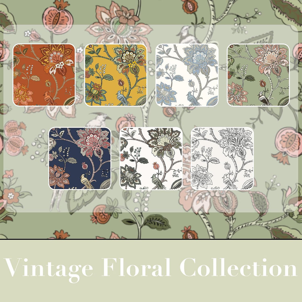 Green and White Curtains 96 Inches Long 2 Panel Set for Bay Window,70% Blackout Eclectic Art Nouveau Print Floral